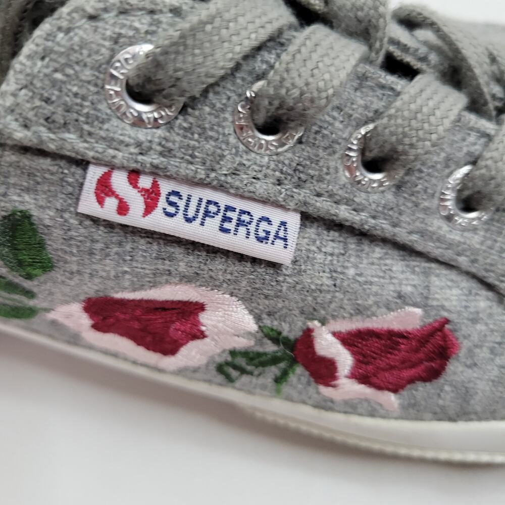 Superga Women's Gray Wool Fashion Sneakers Floral Embroidered Size 7.5 (EU 38) - Picture 8 of 9